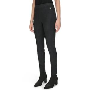 Calvin Klein Black Pinstripe Ponte Slim High Rise Pull-On Stretch Pants XL NWT